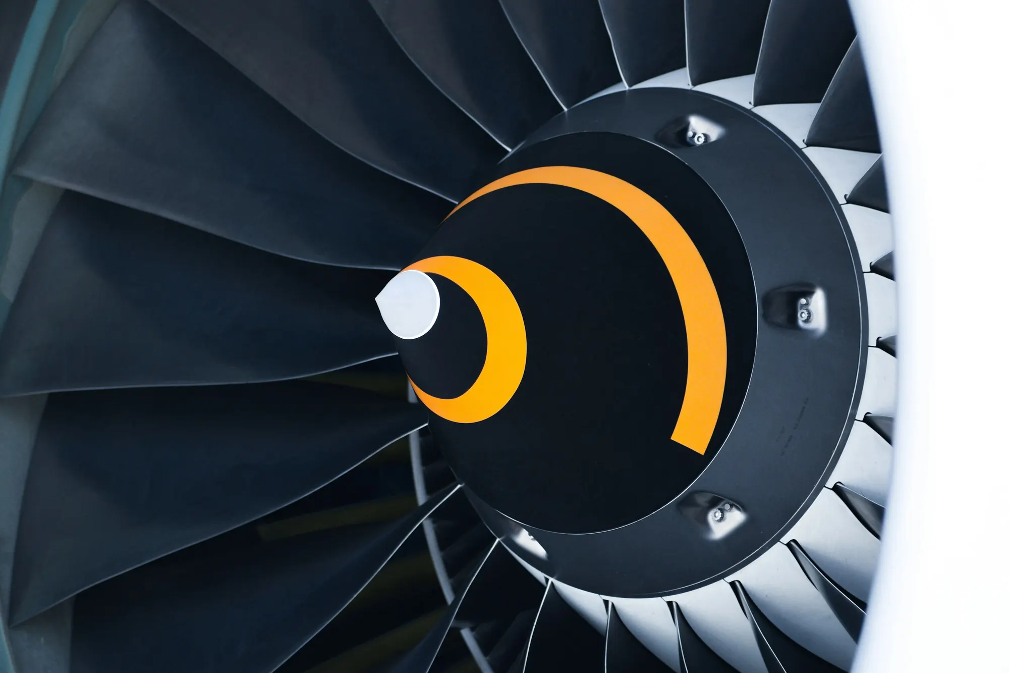 Close-up of a commercial aircraft jet-engine turbine
